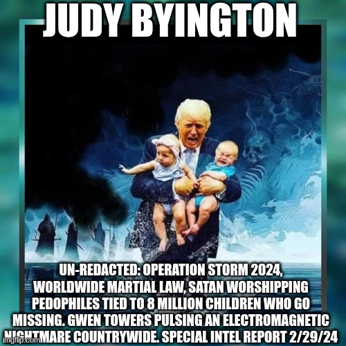 Judy Byington, Unredacted: Operation Storm 2024, Worldwide Martial Law, Satan Worshipping Pedophiles Tied to 8 Million Missing Children - Gwen Towers Pulsing an Electromagnetic Nightmare Countrywide - Special Intel Report...