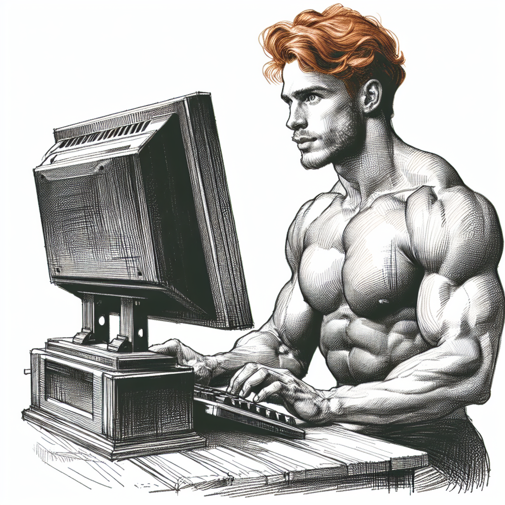 buff ginger dude at a computer Blank Meme Template