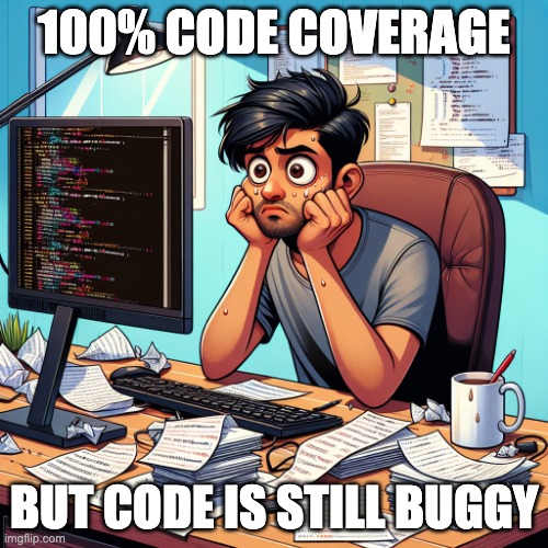 Bugs life | 100% CODE COVERAGE; BUT CODE IS STILL BUGGY | image tagged in code,programming | made w/ Imgflip meme maker