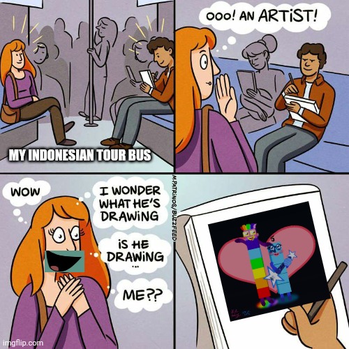 Look like he's not drawing her but 5 and 7 married | MY INDONESIAN TOUR BUS | image tagged in is he drawing me,shipping,drawing | made w/ Imgflip meme maker