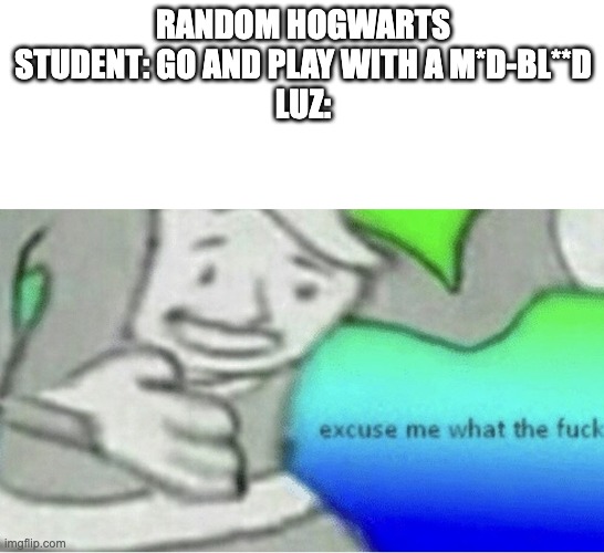 It is technically a slur | RANDOM HOGWARTS STUDENT: GO AND PLAY WITH A M*D-BL**D
LUZ: | image tagged in excuse me wtf blank template,harry potter,the owl house | made w/ Imgflip meme maker