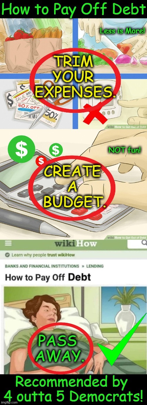 Wiki Tells You How | image tagged in political humor,debt,democrats,budget,spending,death | made w/ Imgflip meme maker