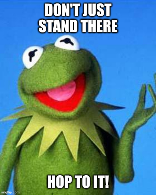 Kermit the Frog Meme | DON'T JUST STAND THERE HOP TO IT! | image tagged in kermit the frog meme | made w/ Imgflip meme maker