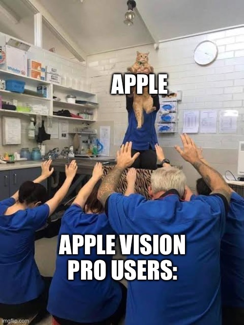People Worshipping The Cat | APPLE APPLE VISION PRO USERS: | image tagged in people worshipping the cat | made w/ Imgflip meme maker