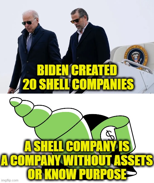 Shell game | BIDEN CREATED
 20 SHELL COMPANIES; A SHELL COMPANY IS
A COMPANY WITHOUT ASSETS
OR KNOW PURPOSE | image tagged in joe biden | made w/ Imgflip meme maker
