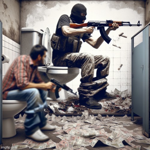 AK-47 on toilet | image tagged in ak-47 on toilet | made w/ Imgflip meme maker