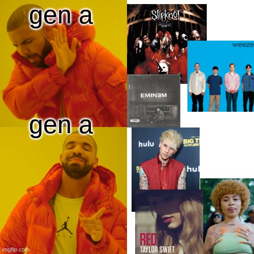 (most) new (mainstream) music genuinely sucks | gen a; gen a | image tagged in memes,drake hotline bling | made w/ Imgflip meme maker