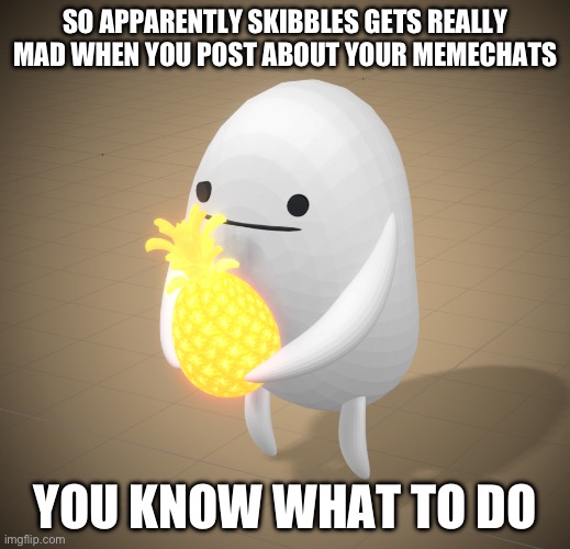 We do a bit of trolling | SO APPARENTLY SKIBBLES GETS REALLY MAD WHEN YOU POST ABOUT YOUR MEMECHATS; YOU KNOW WHAT TO DO | made w/ Imgflip meme maker