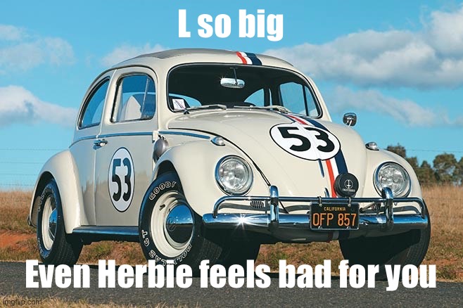 Herbie | L so big; Even Herbie feels bad for you | image tagged in herbie | made w/ Imgflip meme maker