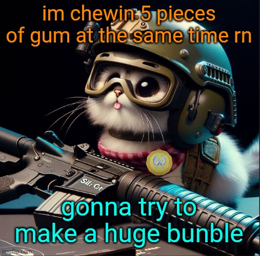 im chewin 5 pieces of gum at the same time rn; gonna try to make a huge bunble | image tagged in ai generated silly critter but better | made w/ Imgflip meme maker