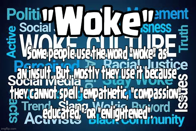 Woke is... | image tagged in compassion,love,empathy | made w/ Imgflip meme maker