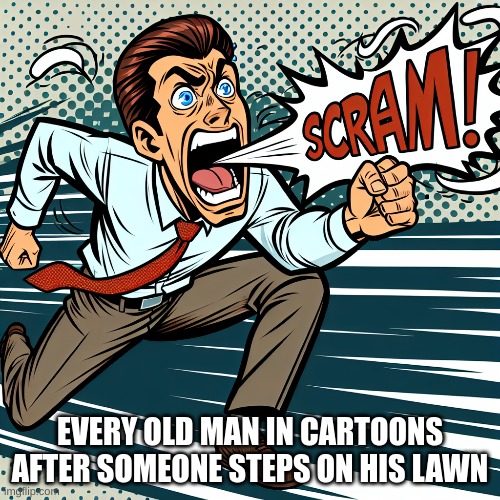 Boomer | EVERY OLD MAN IN CARTOONS AFTER SOMEONE STEPS ON HIS LAWN | image tagged in angry old man,get off my lawn,true | made w/ Imgflip meme maker