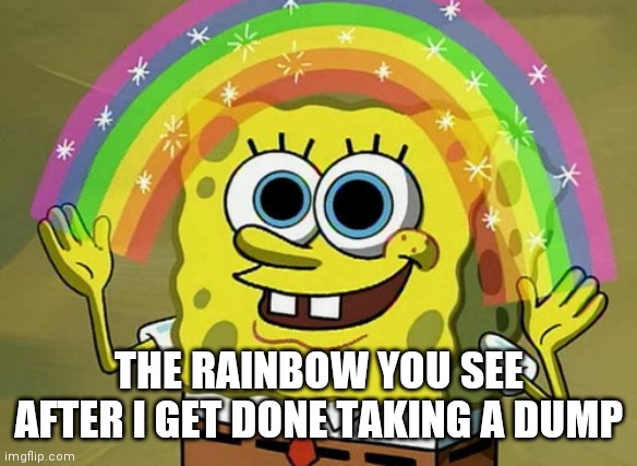 Rainbow | THE RAINBOW YOU SEE AFTER I GET DONE TAKING A DUMP | image tagged in memes,imagination spongebob,funny memes | made w/ Imgflip meme maker