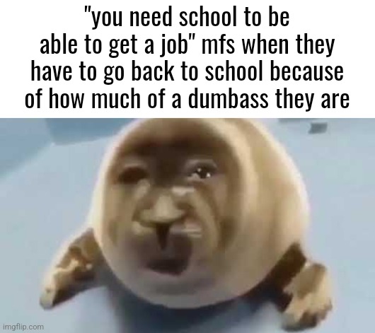 forced seal | "you need school to be able to get a job" mfs when they have to go back to school because of how much of a dumbass they are | image tagged in forced seal | made w/ Imgflip meme maker