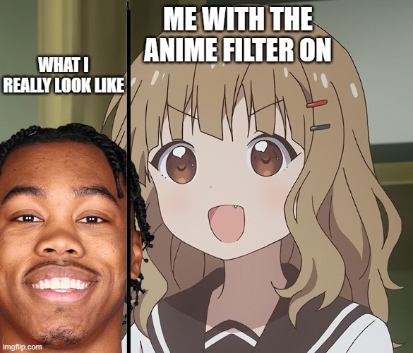 The person above me | ME WITH THE ANIME FILTER ON; WHAT I REALLY LOOK LIKE | image tagged in the person above me | made w/ Imgflip meme maker