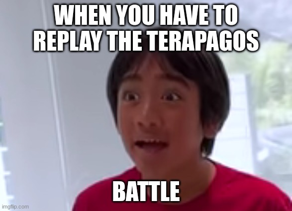 when you replay the terapagos battle | WHEN YOU HAVE TO REPLAY THE TERAPAGOS; BATTLE | image tagged in cryin' ryan,terapagos,pokemon,battle,replay,ryans world | made w/ Imgflip meme maker
