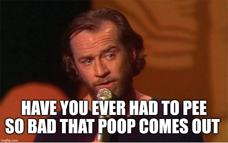 george carlin  | HAVE YOU EVER HAD TO PEE SO BAD THAT POOP COMES OUT | image tagged in george carlin | made w/ Imgflip meme maker