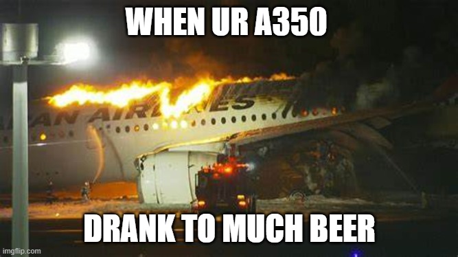 JAL 516 (Japan Airlines A350) | WHEN UR A350; DRANK TO MUCH BEER | image tagged in jal 516 japan airlines a350 | made w/ Imgflip meme maker