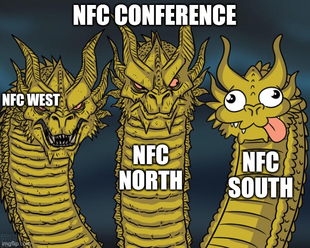 Three-headed Dragon | NFC CONFERENCE; NFC WEST; NFC NORTH; NFC SOUTH | image tagged in three-headed dragon | made w/ Imgflip meme maker