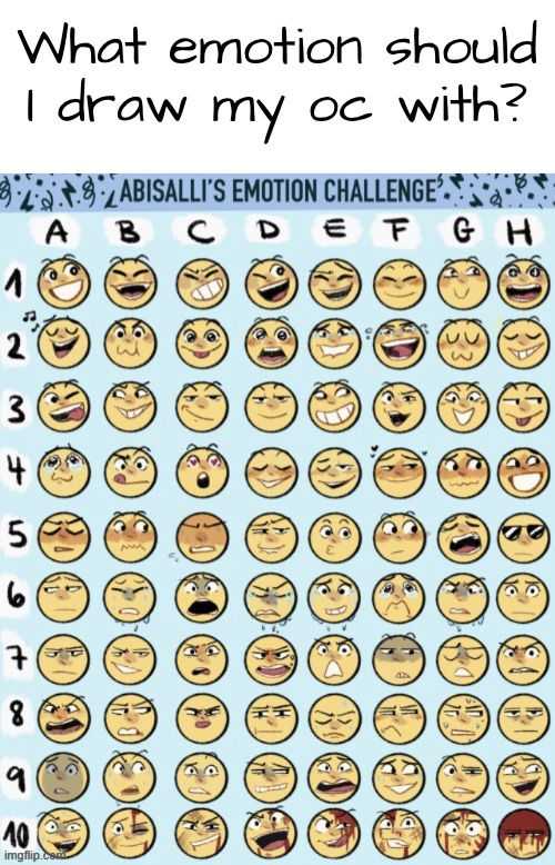 Emotion Challenge | What emotion should I draw my oc with? | image tagged in emotion challenge | made w/ Imgflip meme maker