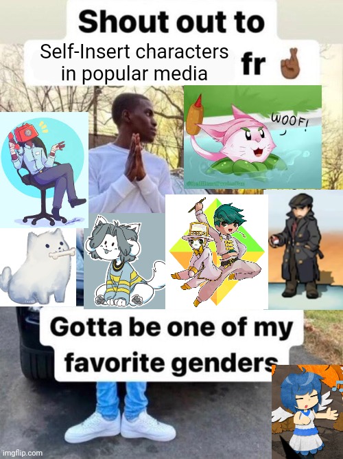 Fr | Self-Insert characters
in popular media | image tagged in shout out to gotta be one of my favorite genders | made w/ Imgflip meme maker