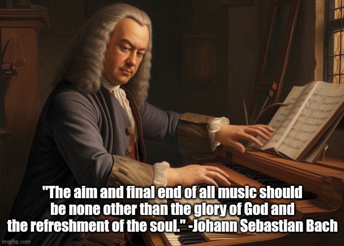 Johann Sebastian Bach quote | "The aim and final end of all music should be none other than the glory of God and the refreshment of the soul." -Johann Sebastian Bach | image tagged in music,quote,bach,christianity,religion | made w/ Imgflip meme maker
