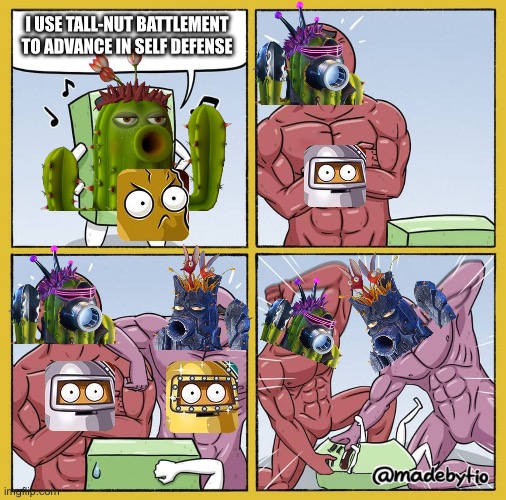 Iron Maiden is better | I USE TALL-NUT BATTLEMENT TO ADVANCE IN SELF DEFENSE | image tagged in guy getting beat up,plants vs zombies | made w/ Imgflip meme maker