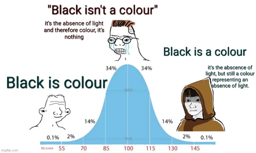 Black is a colour | image tagged in memes,funny,lmao,random,what | made w/ Imgflip meme maker