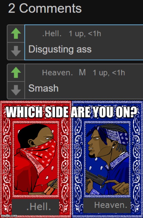 heaven tbh | image tagged in which side are you on | made w/ Imgflip meme maker