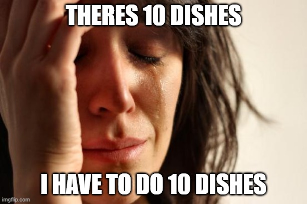 free_vbux-noScam-robuxk.org | THERES 10 DISHES; I HAVE TO DO 10 DISHES | image tagged in memes,first world problems,funny memes,cry about it | made w/ Imgflip meme maker