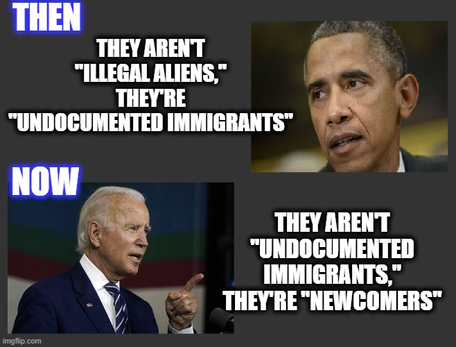 Wait for it... | THEN; THEY AREN'T "ILLEGAL ALIENS," THEY'RE "UNDOCUMENTED IMMIGRANTS"; THEY AREN'T "UNDOCUMENTED IMMIGRANTS," THEY'RE "NEWCOMERS"; NOW | image tagged in liberal logic,then and now,american politics,politics 2024,stop the invasion | made w/ Imgflip meme maker