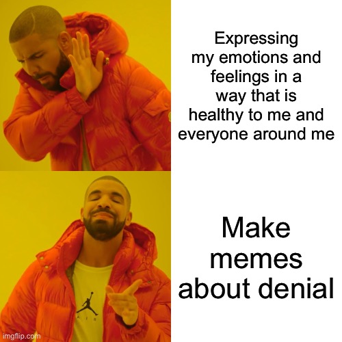 ?? | Expressing my emotions and feelings in a way that is healthy to me and everyone around me; Make memes about denial | image tagged in memes,drake hotline bling,denial | made w/ Imgflip meme maker