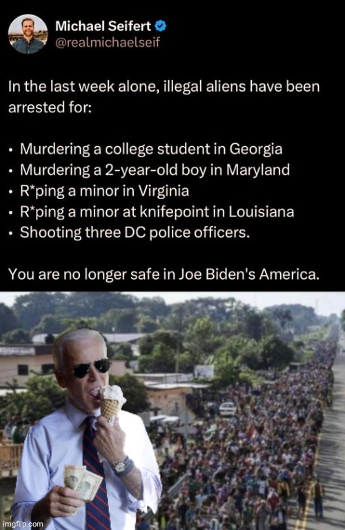 You are not safe in Joe Biden's america | image tagged in joe biden,illegal immigration | made w/ Imgflip meme maker