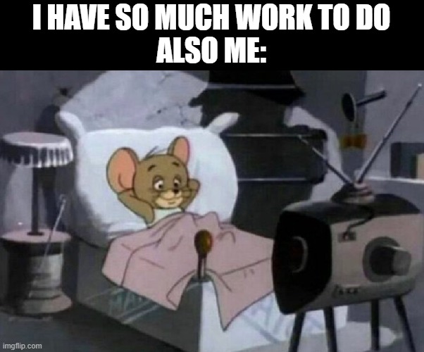 work | I HAVE SO MUCH WORK TO DO
ALSO ME: | image tagged in memes | made w/ Imgflip meme maker