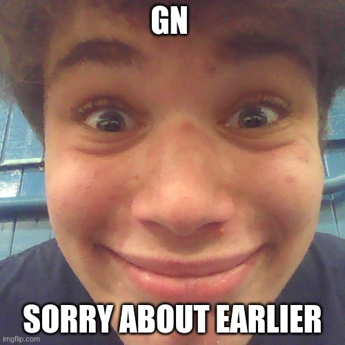 GN; SORRY ABOUT EARLIER | image tagged in idk what about u | made w/ Imgflip meme maker