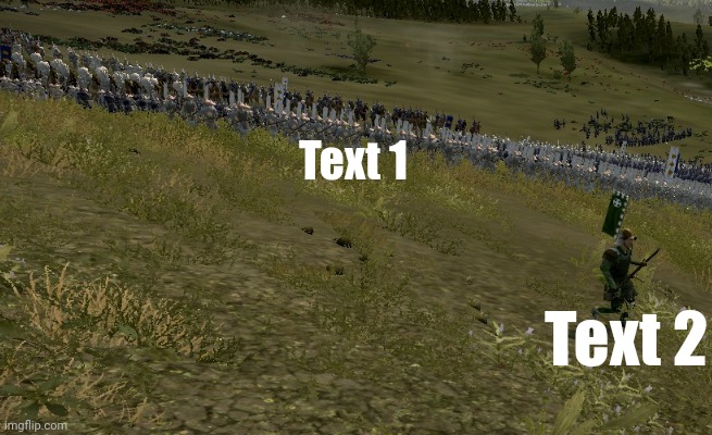 Poor guy, to be honest | Text 1; Text 2 | image tagged in samurai being chased by an army | made w/ Imgflip meme maker