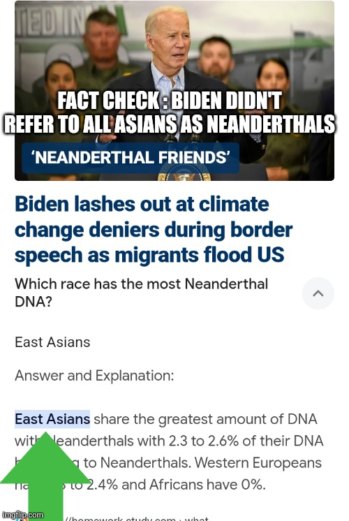 Fact checker hypocrisy | FACT CHECK : BIDEN DIDN'T REFER TO ALL ASIANS AS NEANDERTHALS | image tagged in facts,creepy joe biden,2024,illegal immigration | made w/ Imgflip meme maker