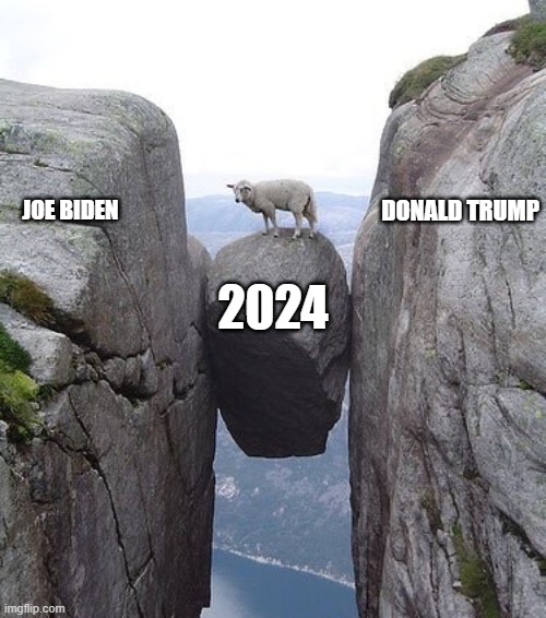 Between a rock and a hard place | JOE BIDEN; DONALD TRUMP; 2024 | image tagged in between a rock and a hard place,joe biden,donald trump,america | made w/ Imgflip meme maker