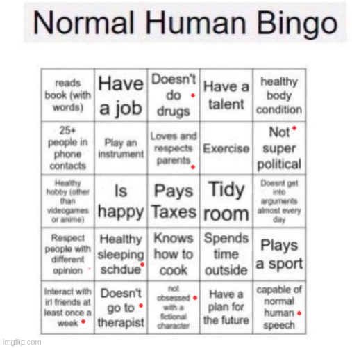 Normal human bingo | image tagged in normal human bingo | made w/ Imgflip meme maker