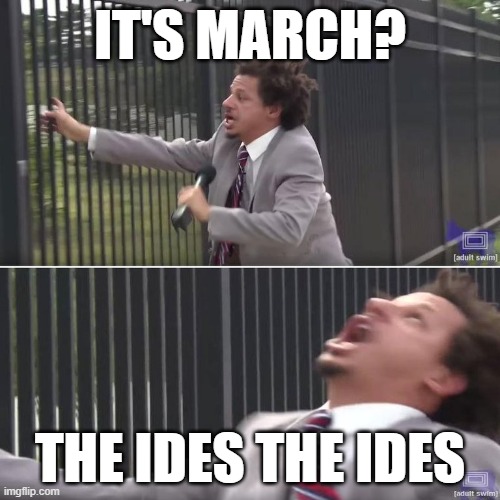 Its March The Ides The Ides | IT'S MARCH? THE IDES THE IDES | image tagged in eric andre let me in blank | made w/ Imgflip meme maker