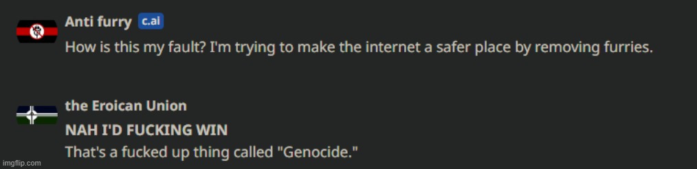 Genocide does not only occur by killing, it's also by removing some of the community online as well. | image tagged in pro-fandom,debate,cold war conflict | made w/ Imgflip meme maker