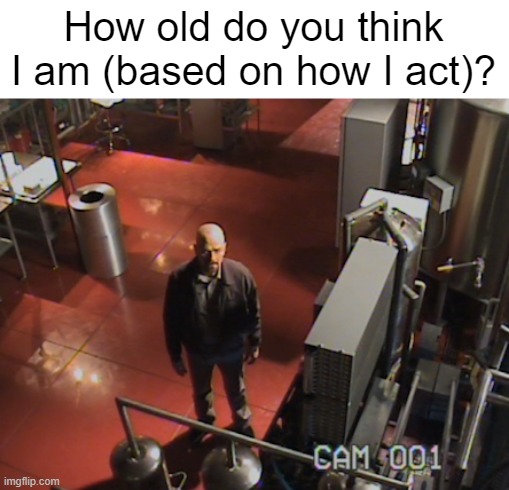 . | How old do you think I am (based on how I act)? | image tagged in walter white stares at camera | made w/ Imgflip meme maker