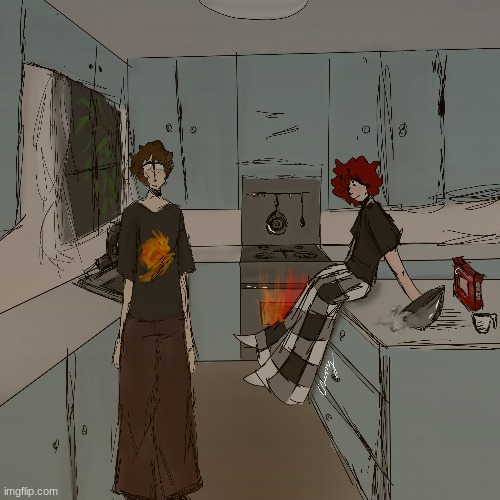 me and icy baking a cake at 3am (the oven is on fire) | made w/ Imgflip meme maker