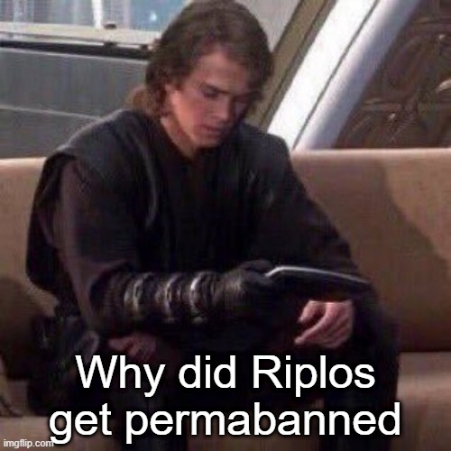 Anakin phone | Why did Riplos get permabanned | image tagged in anakin phone | made w/ Imgflip meme maker
