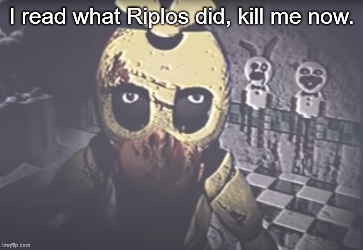 Withered Chica staring | I read what Riplos did, kill me now. | image tagged in withered chica staring | made w/ Imgflip meme maker