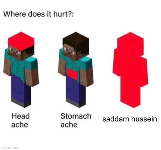 saddam minecraft | saddam hussein | image tagged in where does it hurt but in minecraft | made w/ Imgflip meme maker