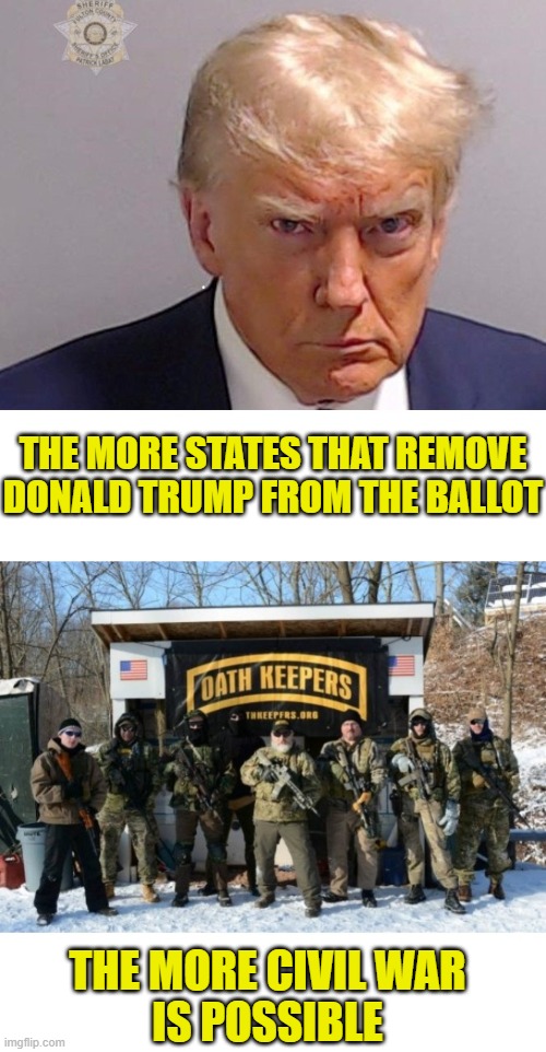 Don't cross the Rubicon | THE MORE STATES THAT REMOVE
DONALD TRUMP FROM THE BALLOT; THE MORE CIVIL WAR
IS POSSIBLE | image tagged in democracy | made w/ Imgflip meme maker