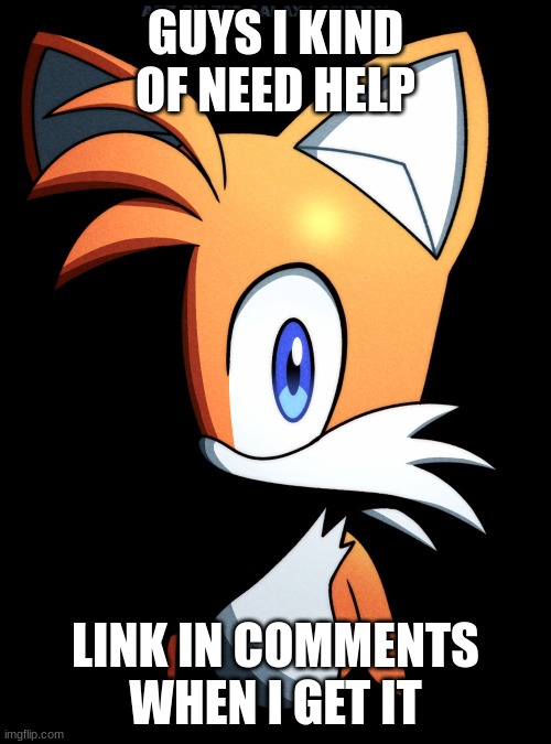 E | GUYS I KIND OF NEED HELP; LINK IN COMMENTS WHEN I GET IT | image tagged in tails stare | made w/ Imgflip meme maker