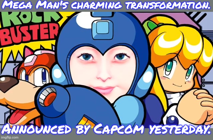 Femboy Rockman? | Mega Man's charming transformation. Announced by Capcom yesterday. | image tagged in video games,artwork,unexpected | made w/ Imgflip meme maker