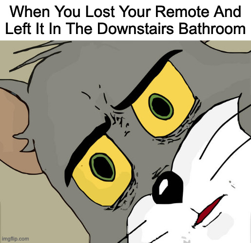 Unsettled Tom | When You Lost Your Remote And Left It In The Downstairs Bathroom | image tagged in memes,unsettled tom,meme,funny,fun,relatable | made w/ Imgflip meme maker